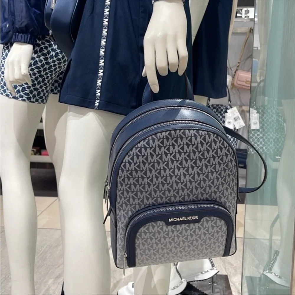MICHAEL KORS Jaycee Medium Ombré Signature Logo Zip Pocket Backpack Navy NWT